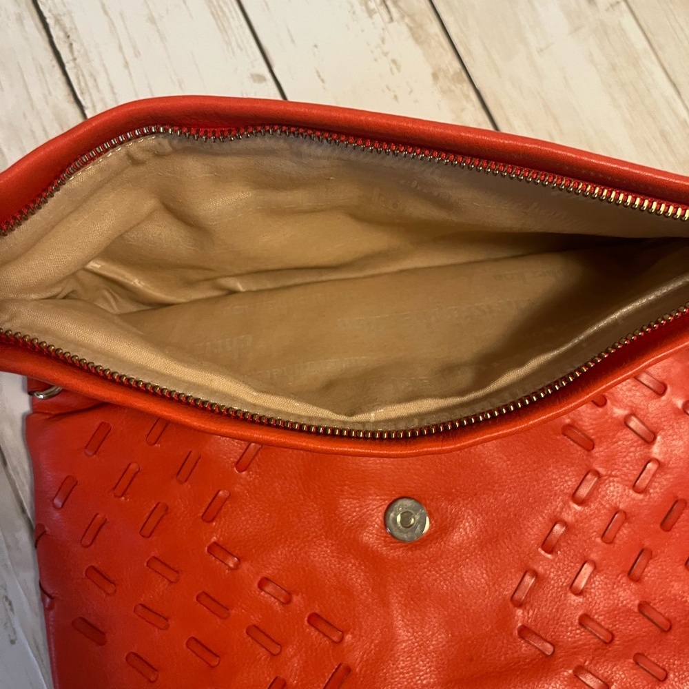 Christopher Kon Vintage Ostrich Embossed Leather Foldover Clutch Red - Picture 4 of 11